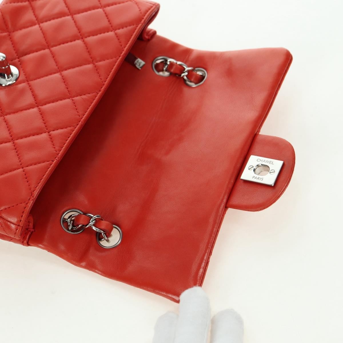 Chanel Flap Shoulder Bag Leather Red Leather Handbag (Pre-Owned)