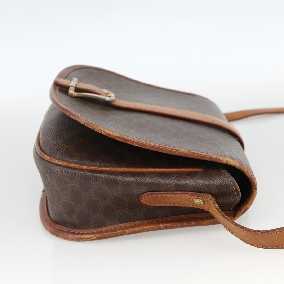 Celine Vintage Macadam Shoulder Bag Canvas And Leather Brown Canvas Shoulder Bag Bag (Pre-Owned)