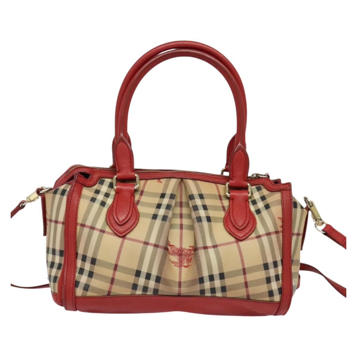 Burberry Pilgrim Satchel Haymarket Coated Canvas Beige Canvas Handbag (Pre-Owned)