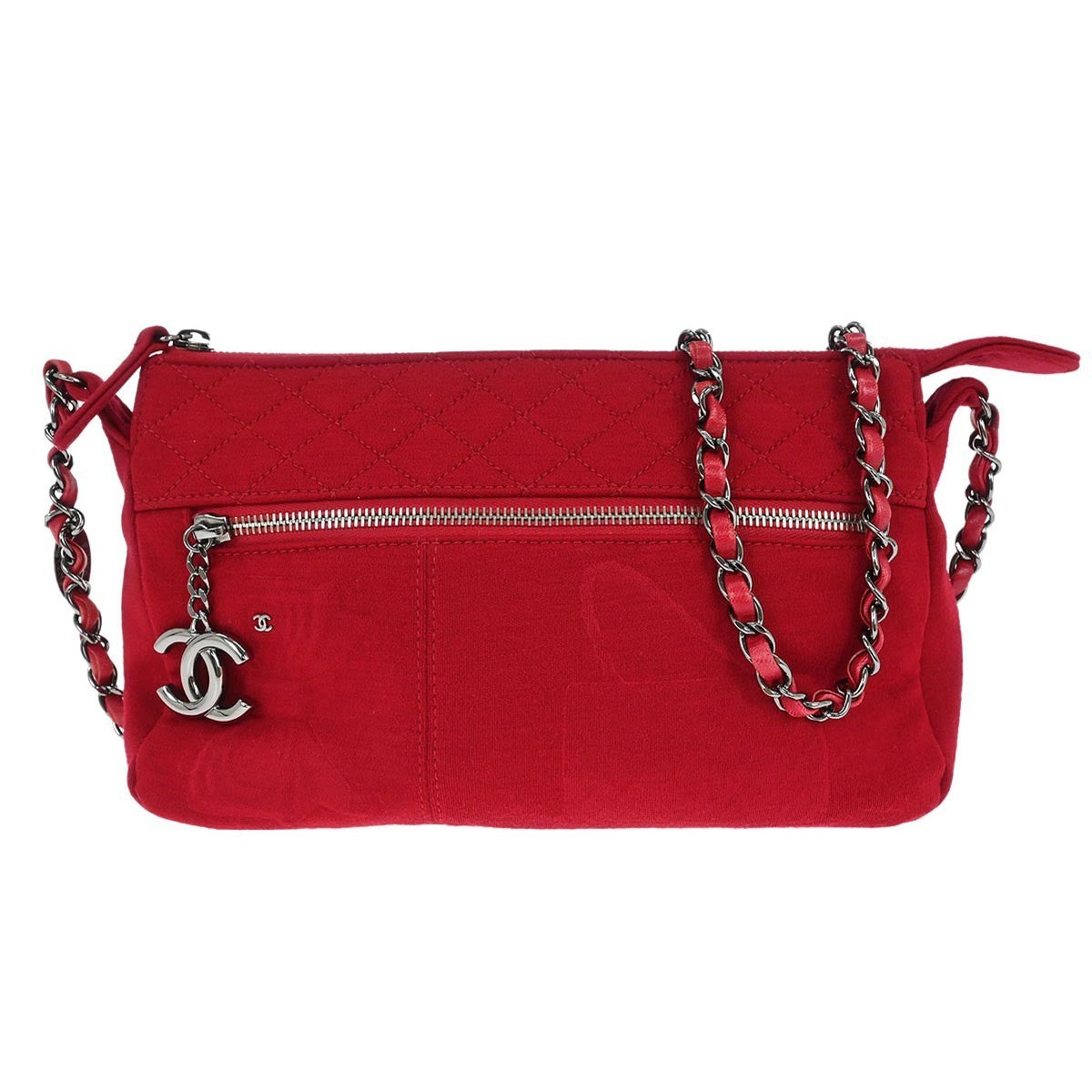 Chanel Vintage Chain Shoulder Bag Cotton Red Cotton Shoulder Bag Bag (Pre-Owned)