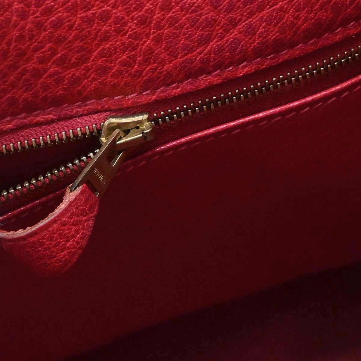 Hermes Kelly Handbag Red Clemence With Gold Hardware Red Leather Handbag (Pre-Owned)