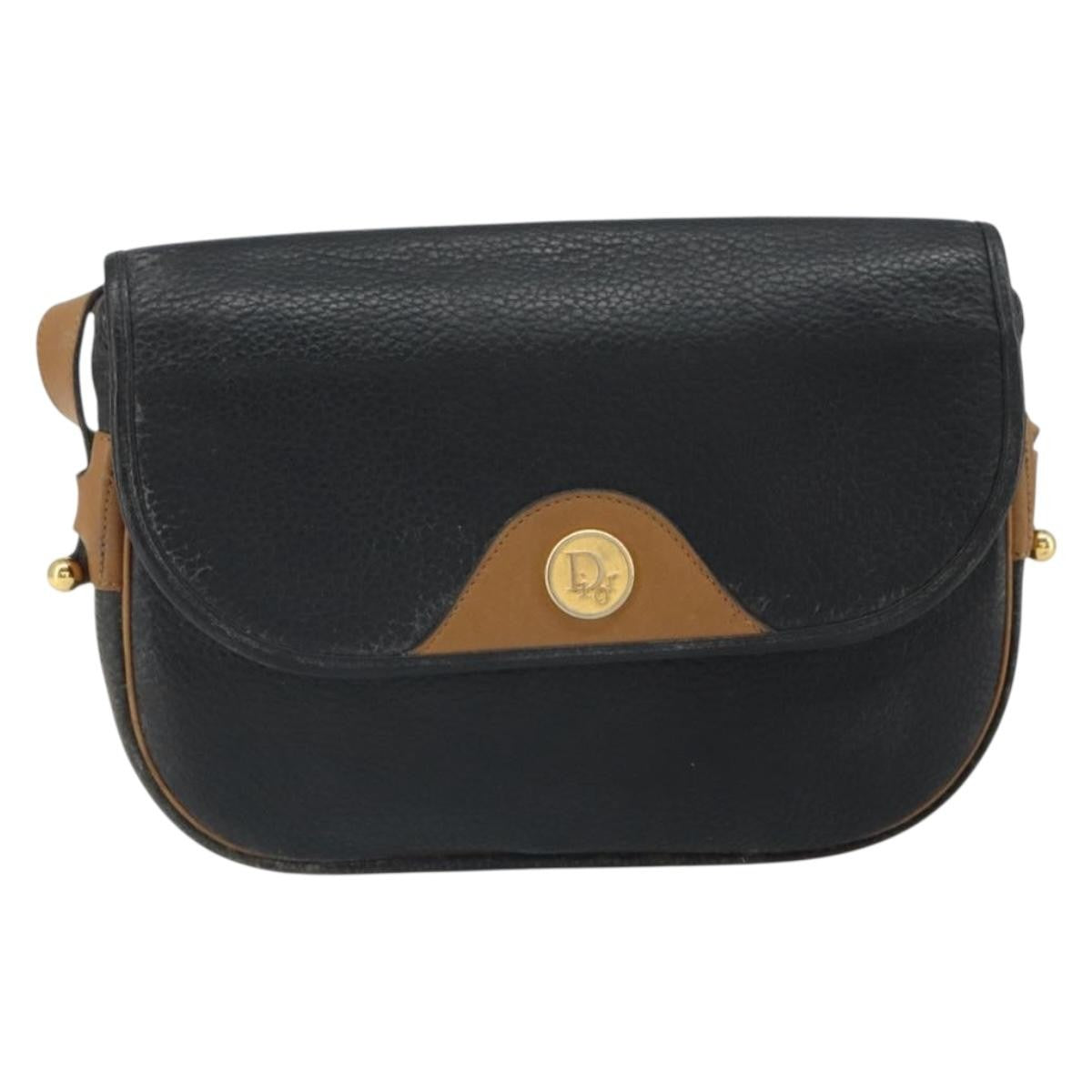 Christian Dior Vintage Shoulder Bag Leather Black Leather Shoulder Bag Bag (Pre-Owned)