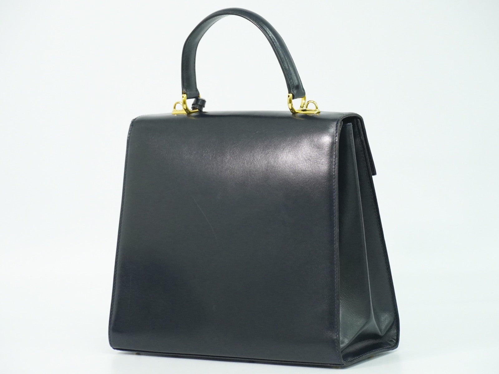 Gucci Vintage Lady Lock Top Handle Bag Leather Navy Leather Handbag (Pre-Owned)