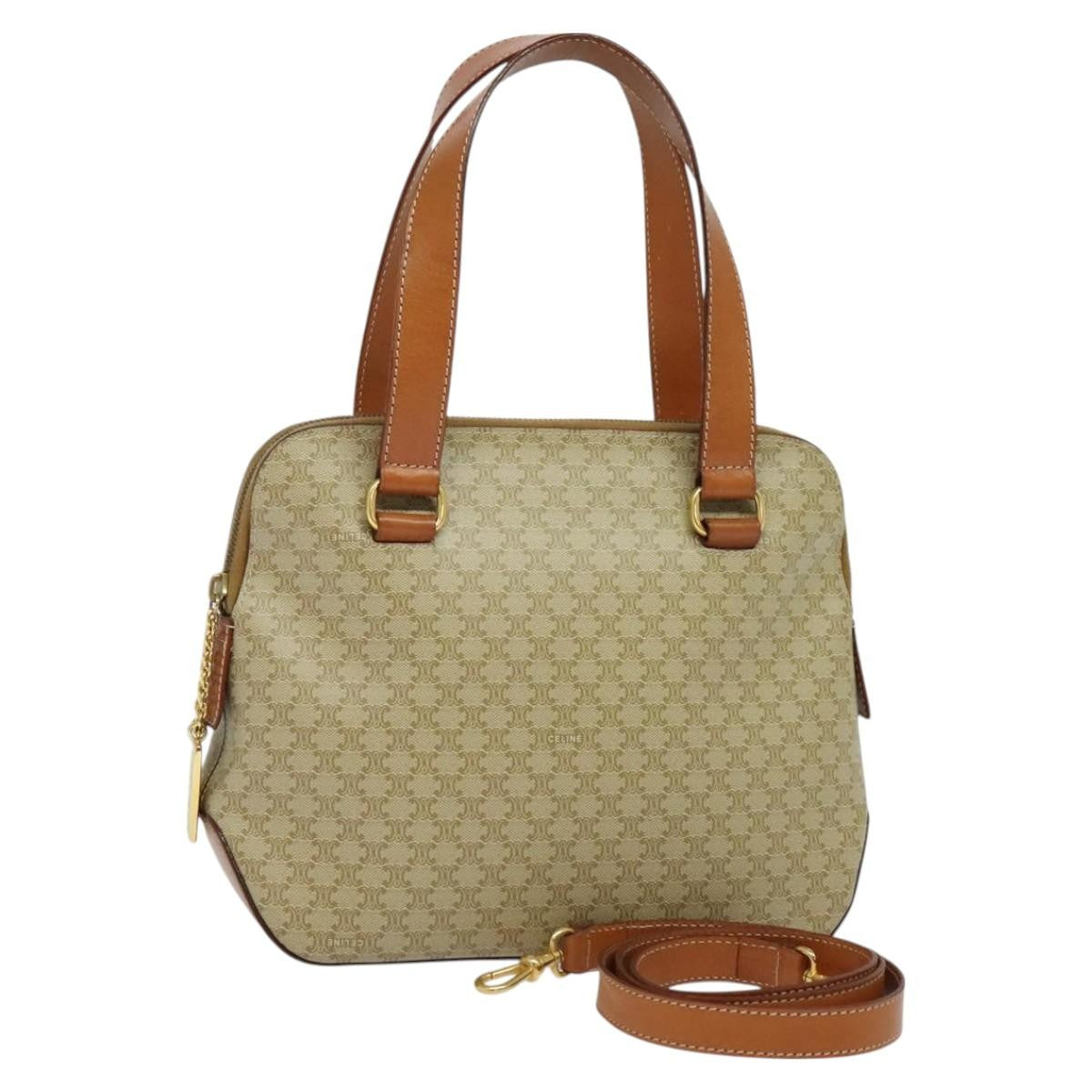 Celine Vintage Macadam Handbag Canvas Beige Canvas Handbag (Pre-Owned)