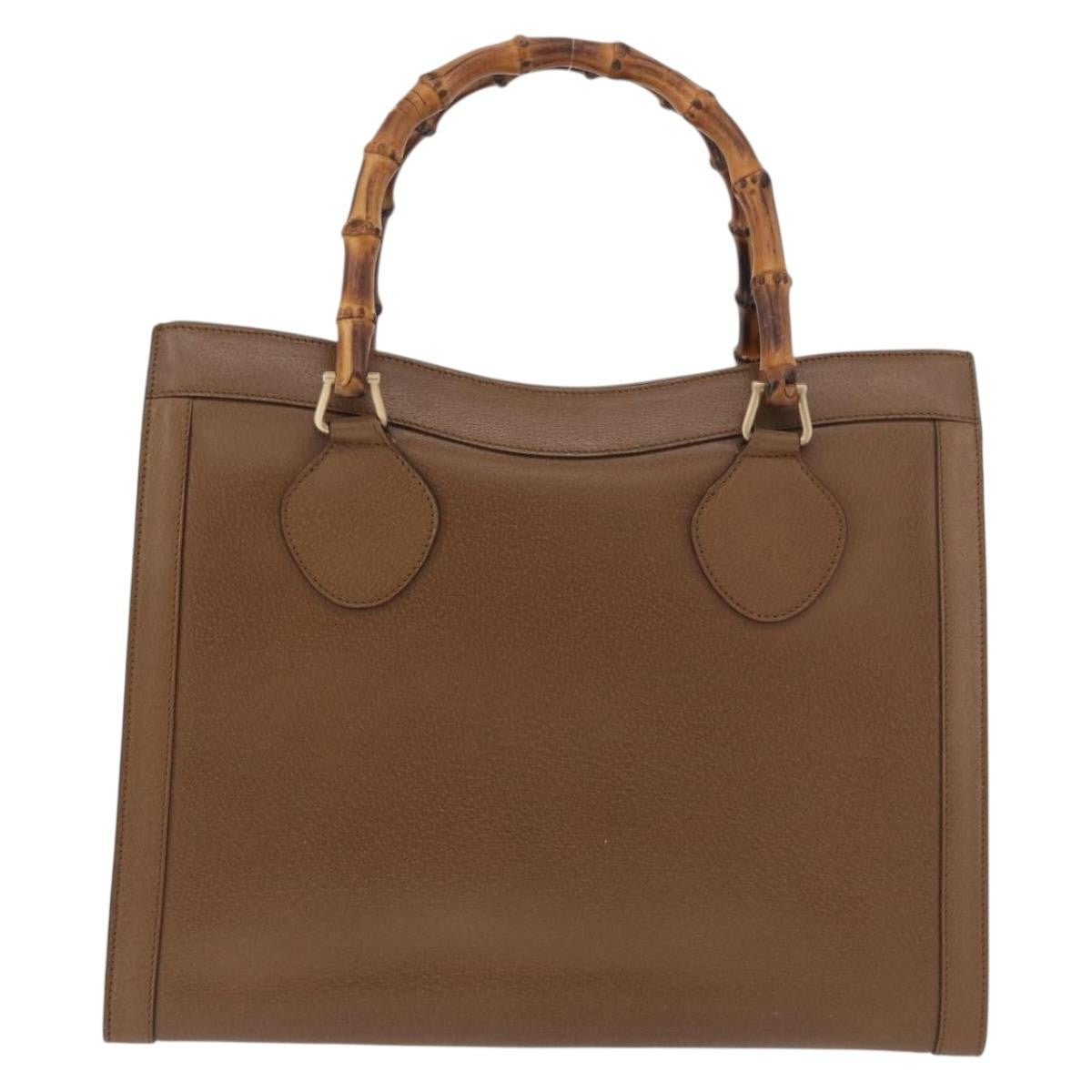 Gucci Bamboo Handle Tote Leather Brown Leather Handbag (Pre-Owned)