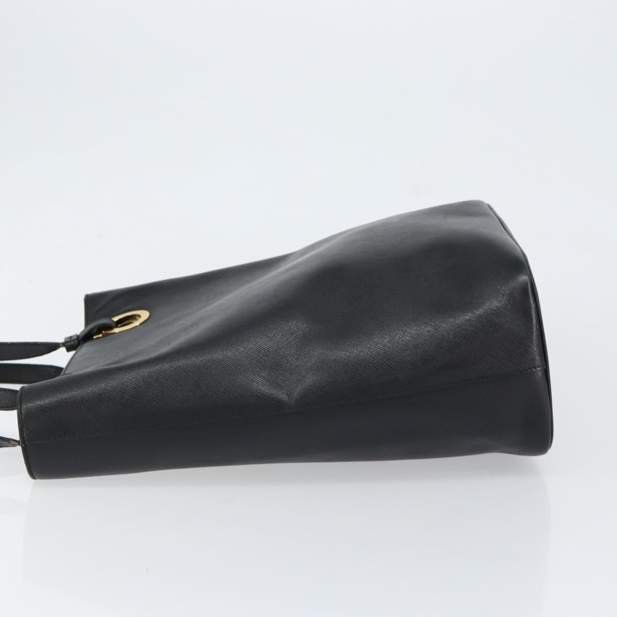 Salvatore Ferragamo Gancini Handbag Leather Black Leather Handbag (Pre-Owned)