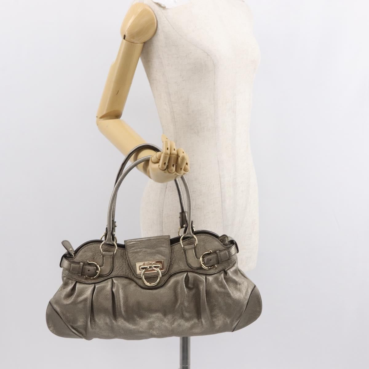 Salvatore Ferragamo Gancini Tote Leather Gold Leather Tote Bag Bag (Pre-Owned)