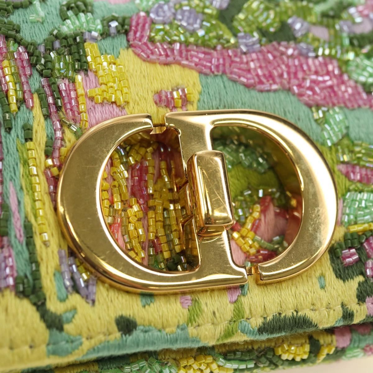 Christian Dior Caro Bag Embroidered Canvas Green Canvas Handbag (Pre-Owned)
