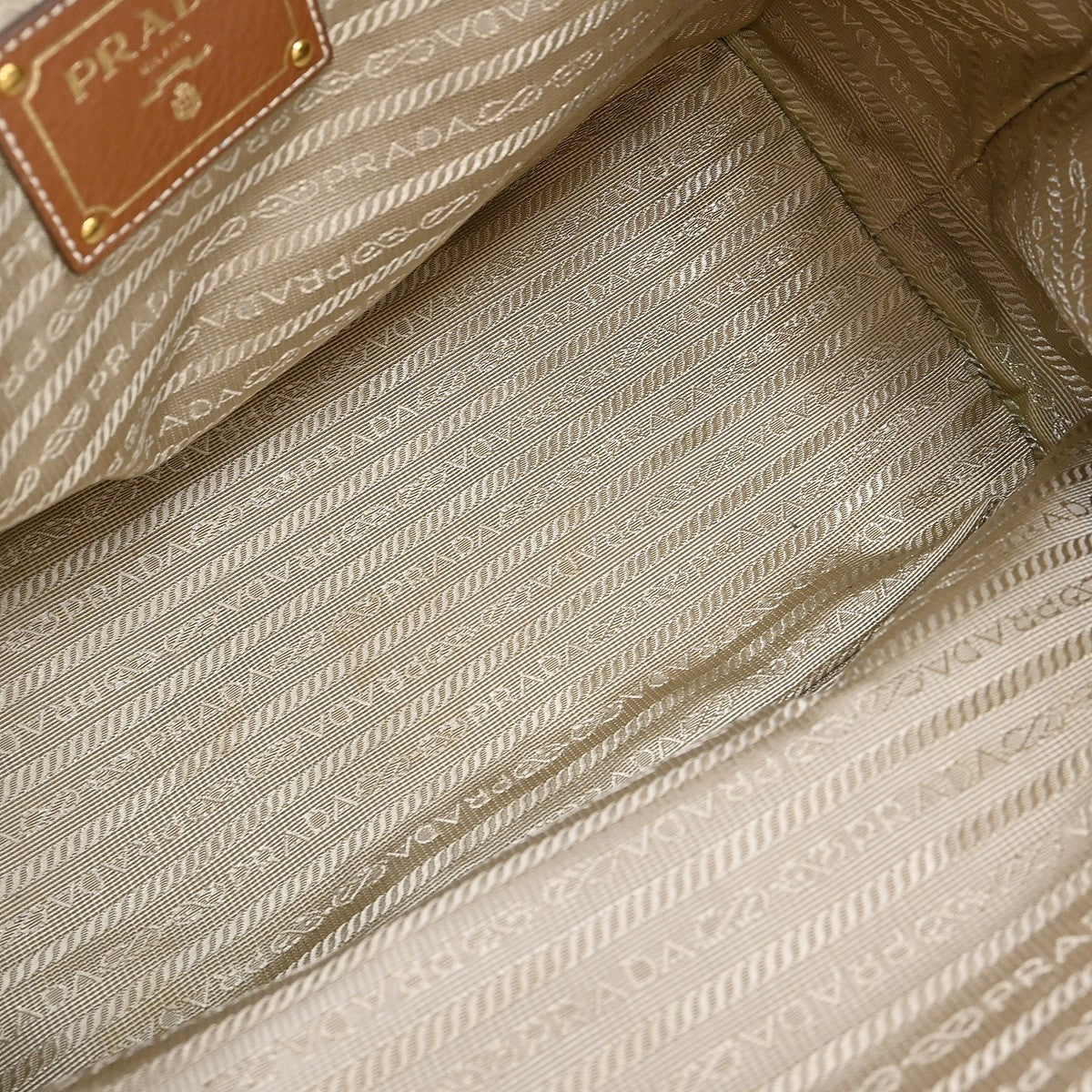 Prada Logo Convertible Tote Canvas With Leather Beige Canvas Tote Bag Bag (Pre-Owned)