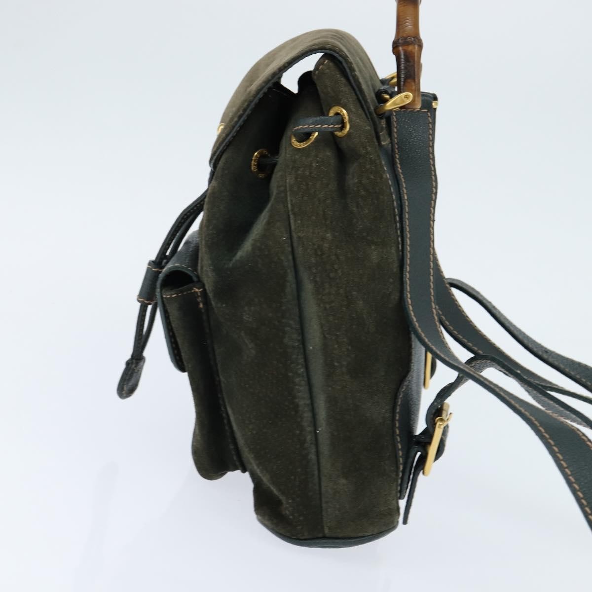 Gucci Vintage Bamboo Backpack Suede Khaki Suede Backpack Bag (Pre-Owned)