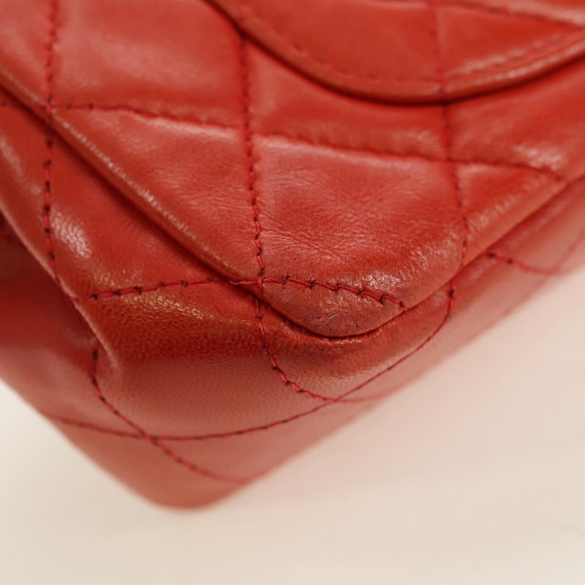 Chanel Flap Shoulder Bag Leather Red Leather Handbag (Pre-Owned)