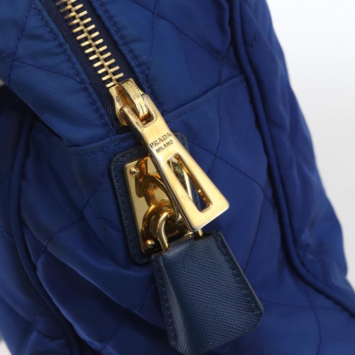 Prada Chain Shoulder Bag Quilted Tessuto Blue Nylon Shoulder Bag Bag (Pre-Owned)