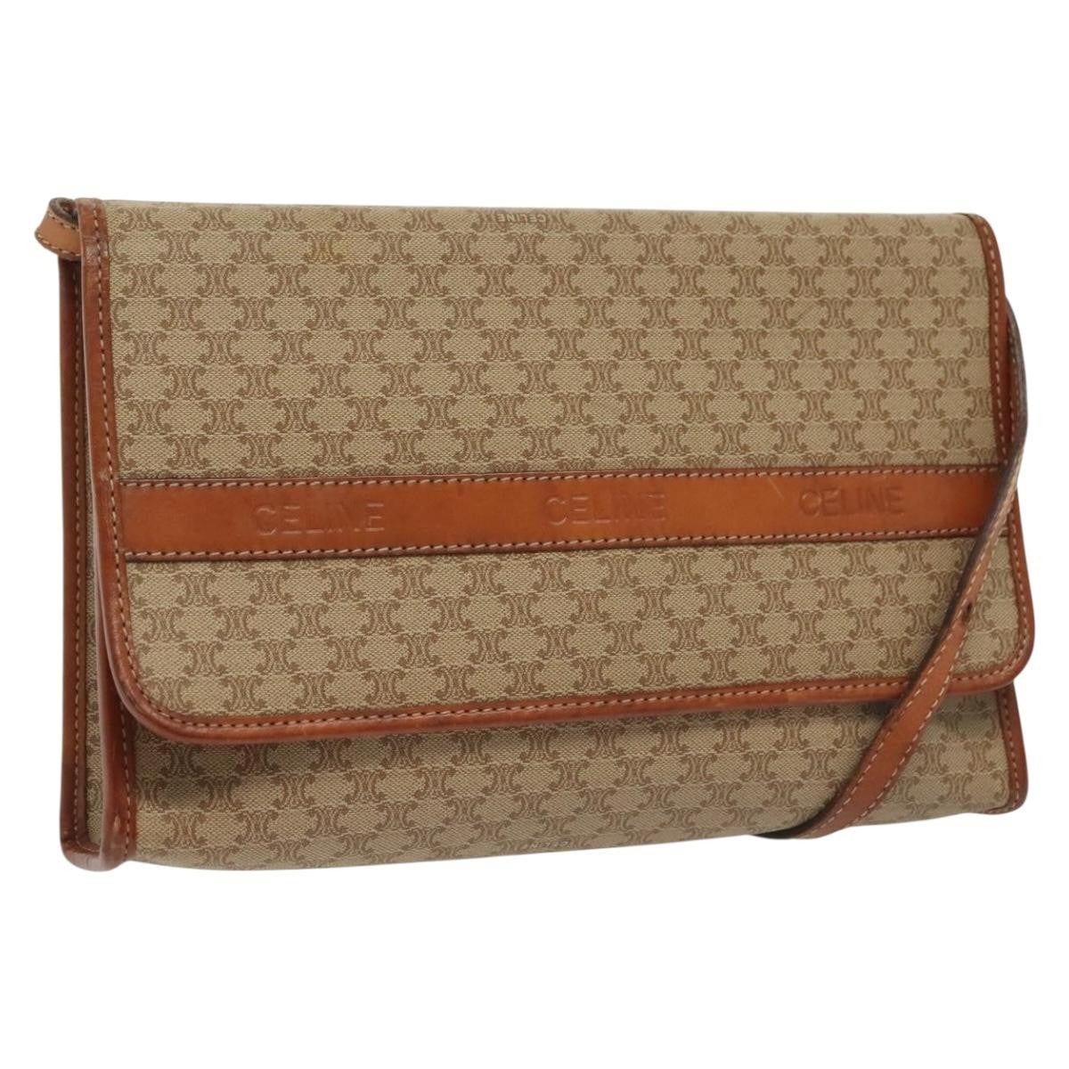 Celine Vintage Macadam Shoulder Bag Canvas And Leather Beige Canvas Bag (Pre-Owned)