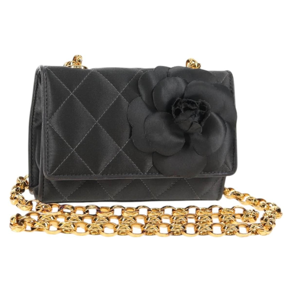 Chanel Vintage Camellia Flap Bag Satin Gray Satin Clutche & Pouche Bag (Pre-Owned)