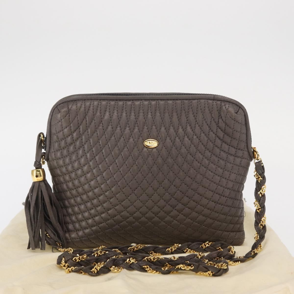 Bally Vintage Chain Shoulder Bag Quilted Leather Gray Leather Shoulder Bag Bag (Pre-Owned)