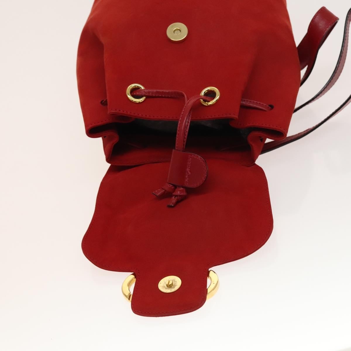 Salvatore Ferragamo Gancini Flap Drawstring Backpack Suede Red Suede Backpack Bag (Pre-Owned)