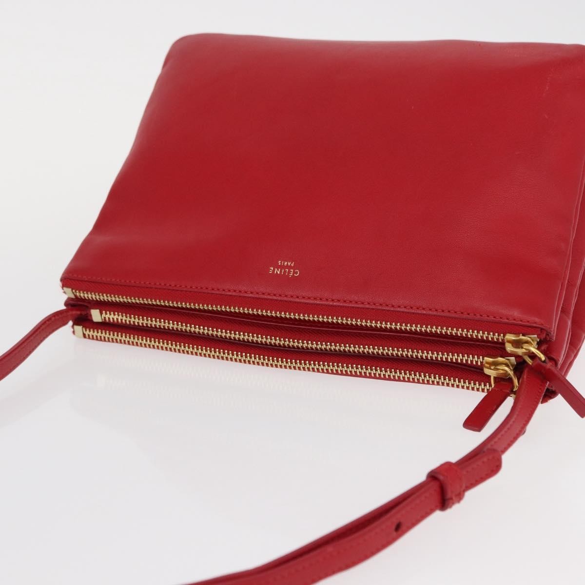 Celine Trio Crossbody Bag Leather Red Leather Shoulder Bag Bag (Pre-Owned)