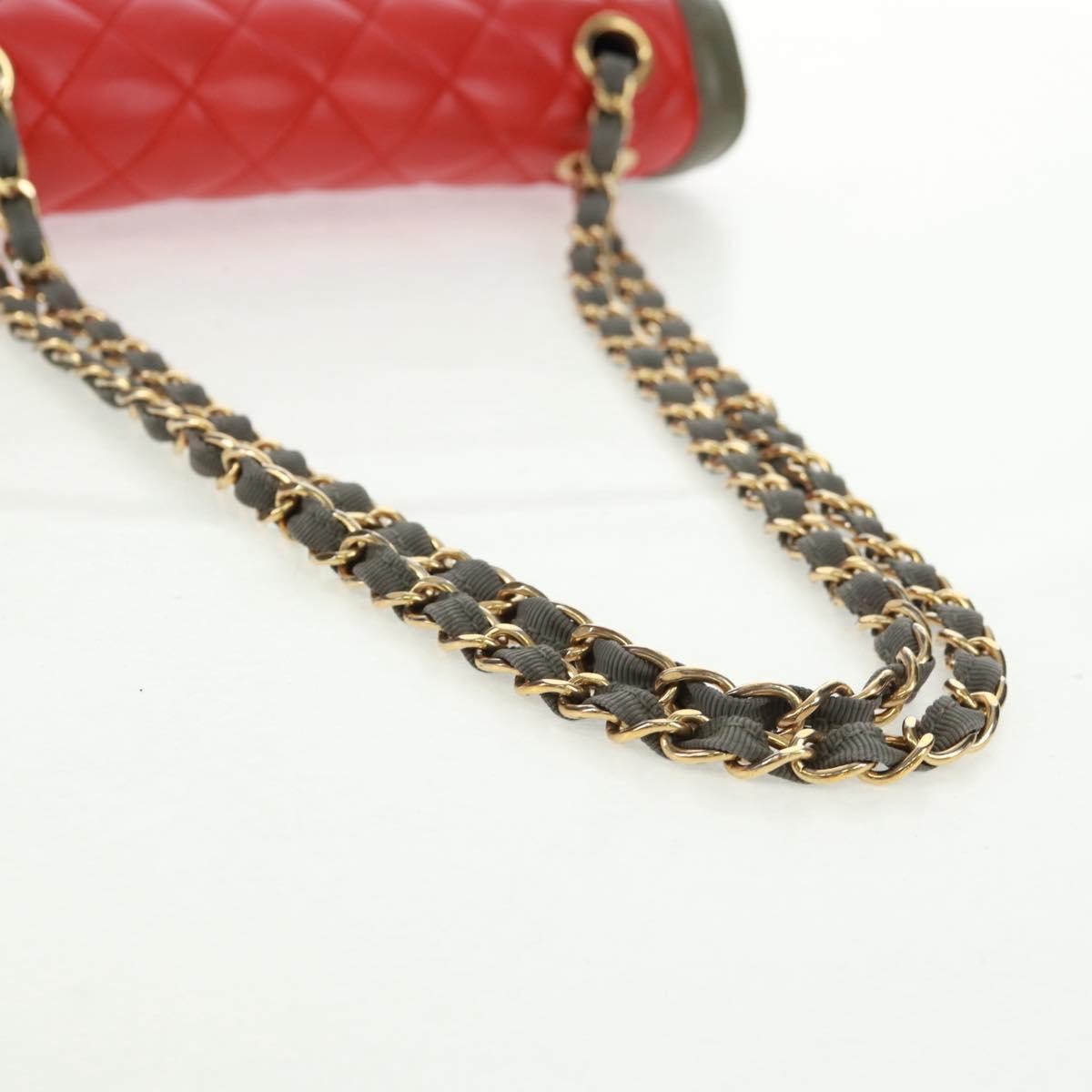 Chanel Two Tone Flap Bag Quilted Lambskin Red Leather Shoulder Bag Bag (Pre-Owned)