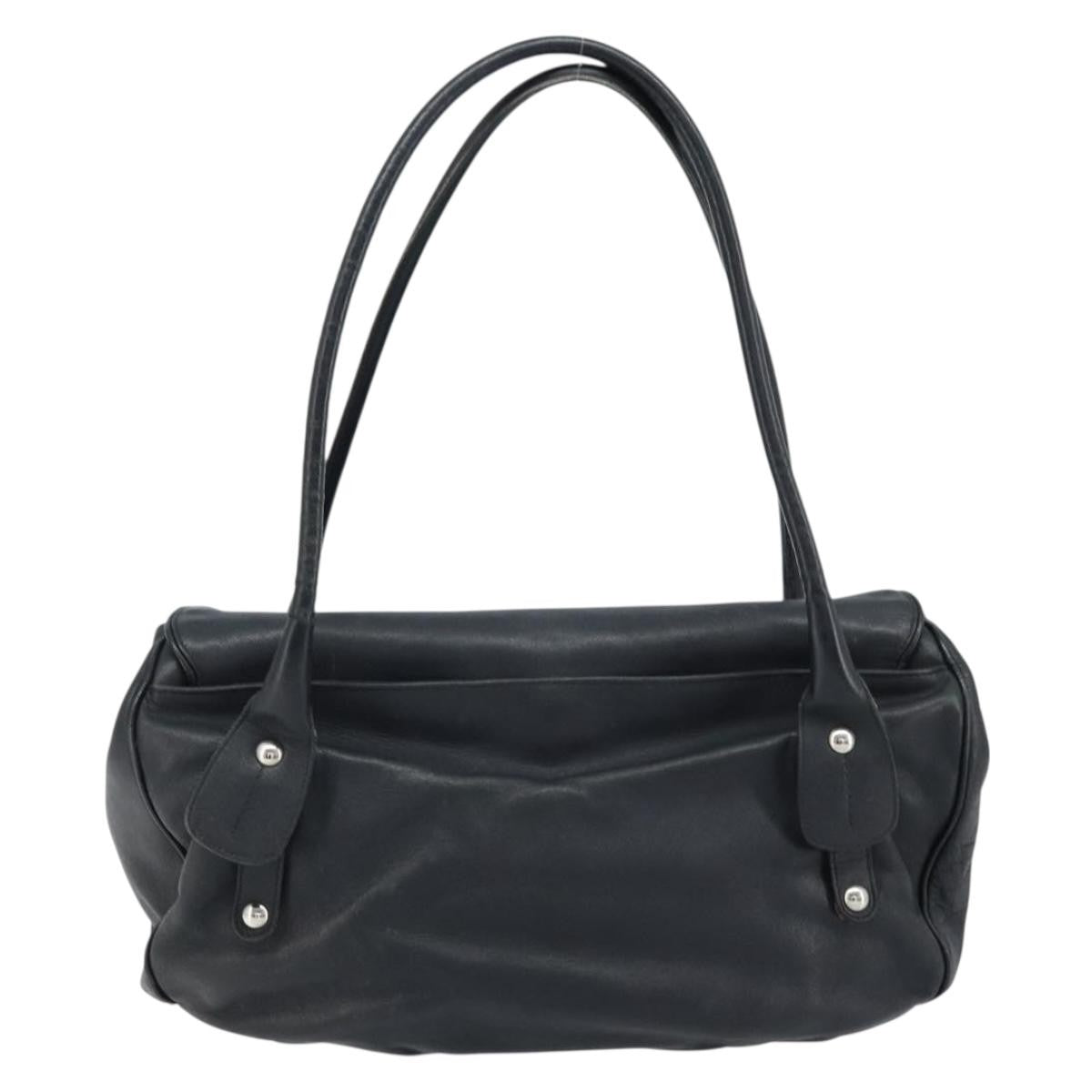 Salvatore Ferragamo Gancini Handbag Leather Black Leather Handbag (Pre-Owned)