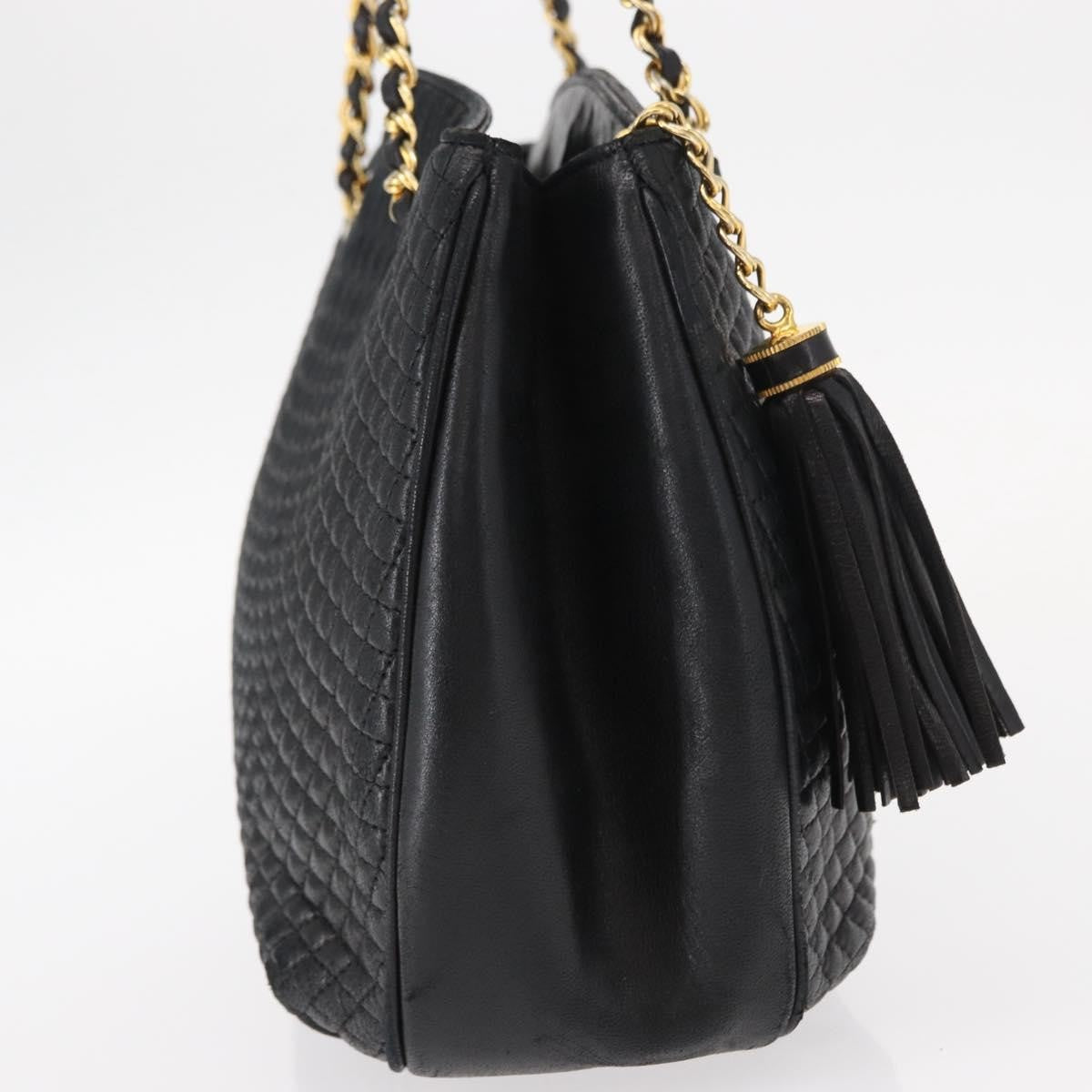 Bally Vintage Chain Shoulder Bag Quilted Leather Black Leather Shoulder Bag Bag (Pre-Owned)