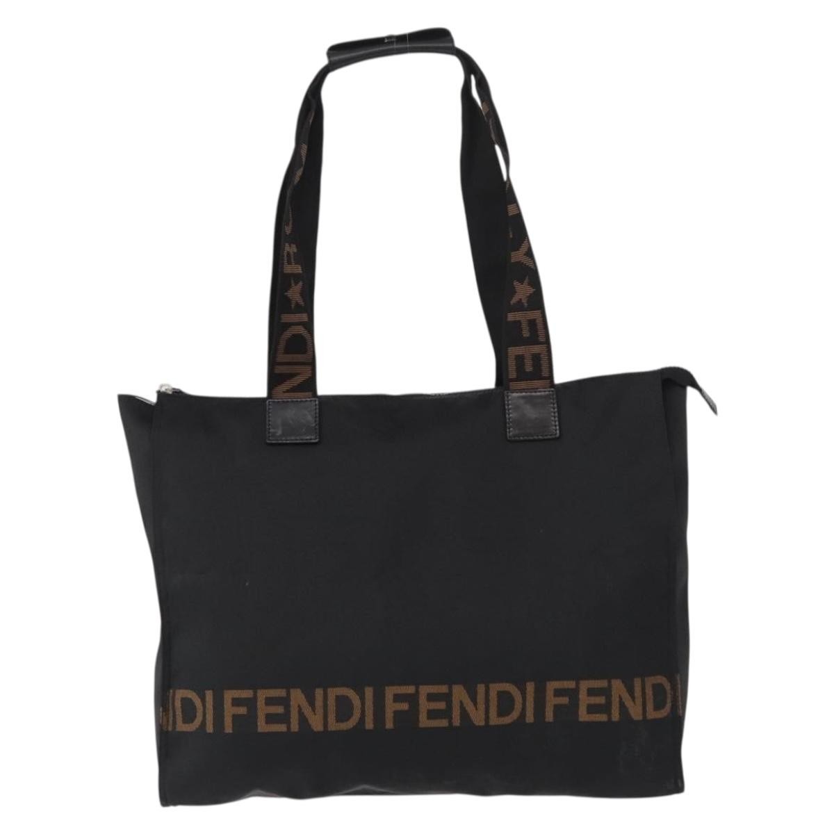 Fendi Vintage Convertible Logo Weekender Nylon Black Nylon Tote Bag Bag (Pre-Owned)