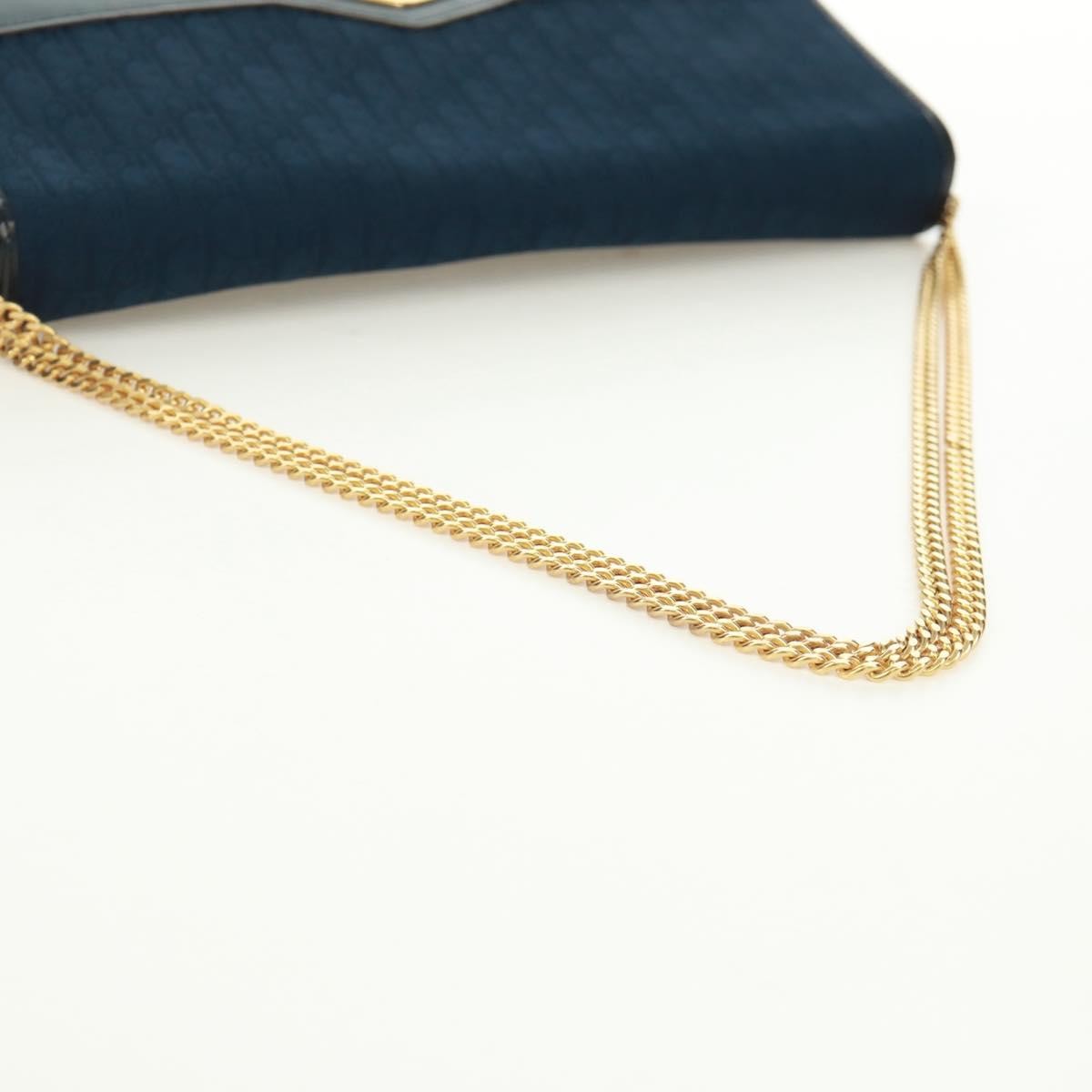 Christian Dior Vintage Chain Flap Shoulder Bag Diorissimo Canvas Navy Canvas Shoulder Bag Bag (Pre-Owned)