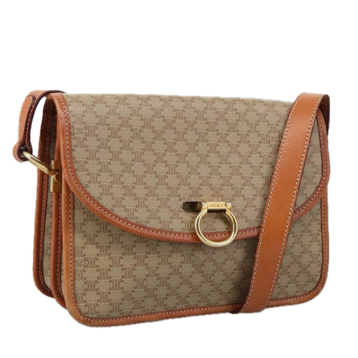 Celine Vintage Macadam Shoulder Bag Canvas And Leather Beige Canvas Shoulder Bag Bag (Pre-Owned)
