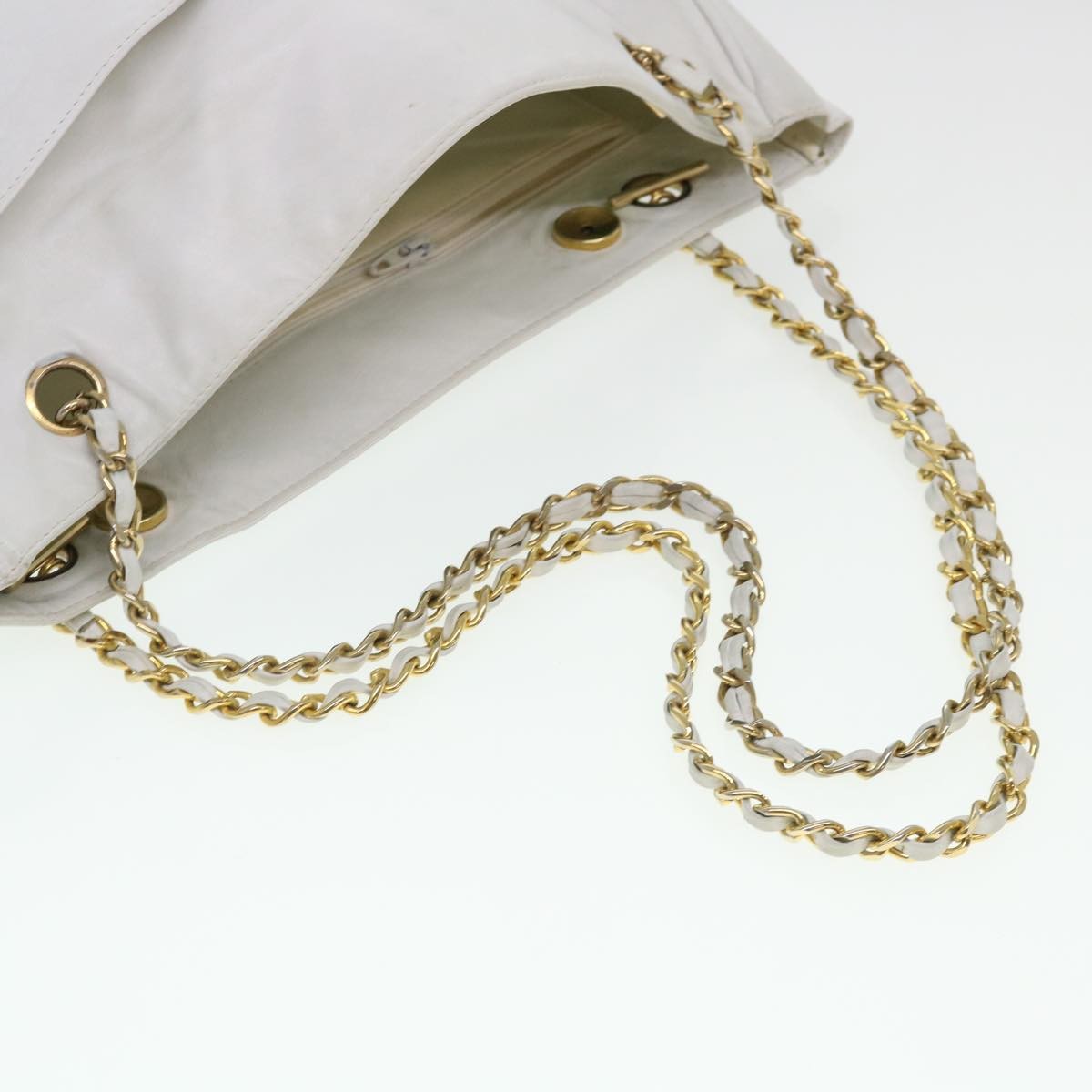 Chanel Vintage Shopping Tote Lambskin White Leather Shoulder Bag Bag (Pre-Owned)