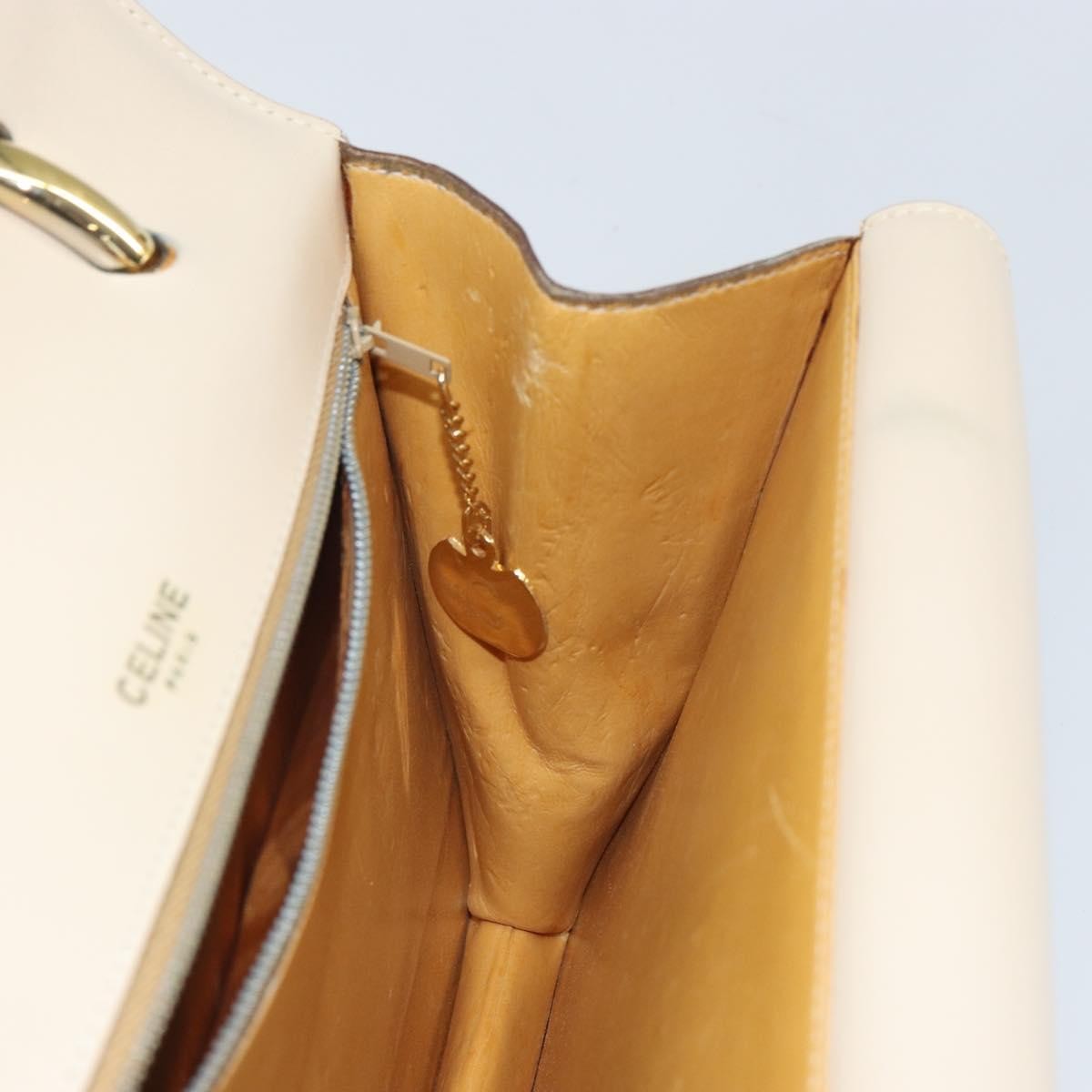 Celine Vintage Top Handle Bag Glazed Leather Ecru Leather Handbag (Pre-Owned)