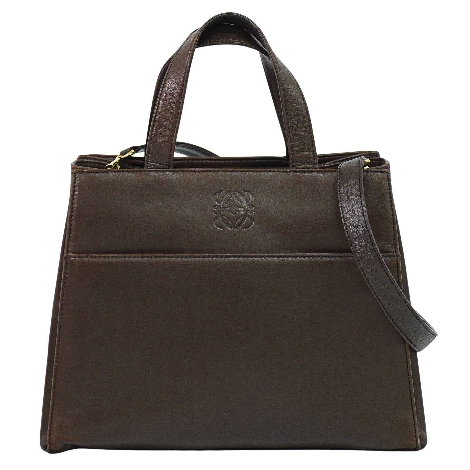 Loewe Vintage Anagram Handbag Leather Brown Leather Handbag (Pre-Owned)