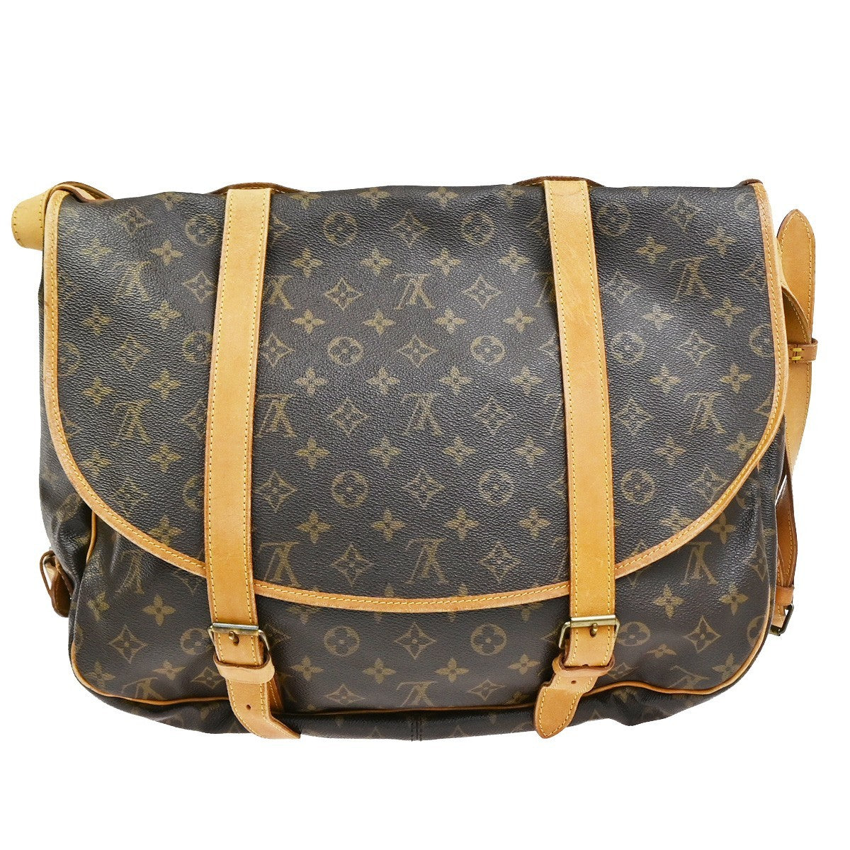 Louis Vuitton Saumur Handbag Monogram Canvas Brown Leather Shoulder Bag Bag (Pre-Owned)