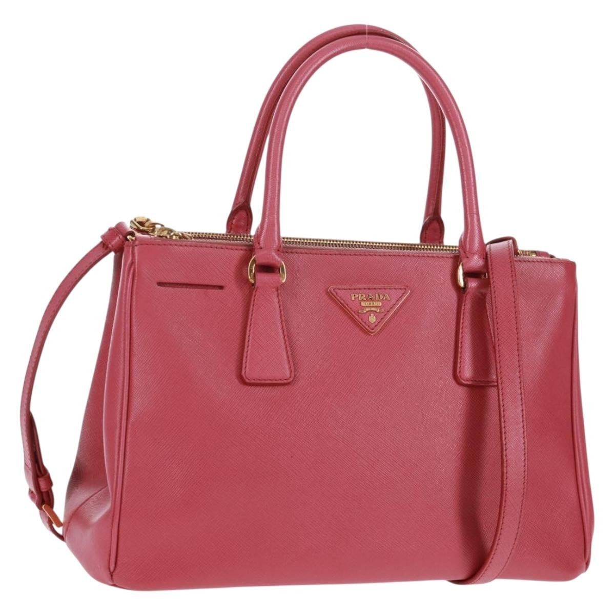 Prada Double Zip Lux Tote Saffiano Leather Pink Leather Handbag (Pre-Owned)
