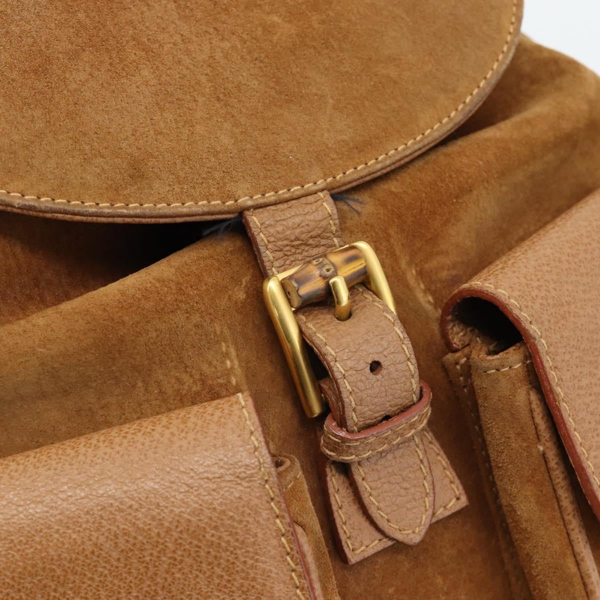 Gucci Vintage Bamboo Backpack Suede Brown Suede Backpack Bag (Pre-Owned)