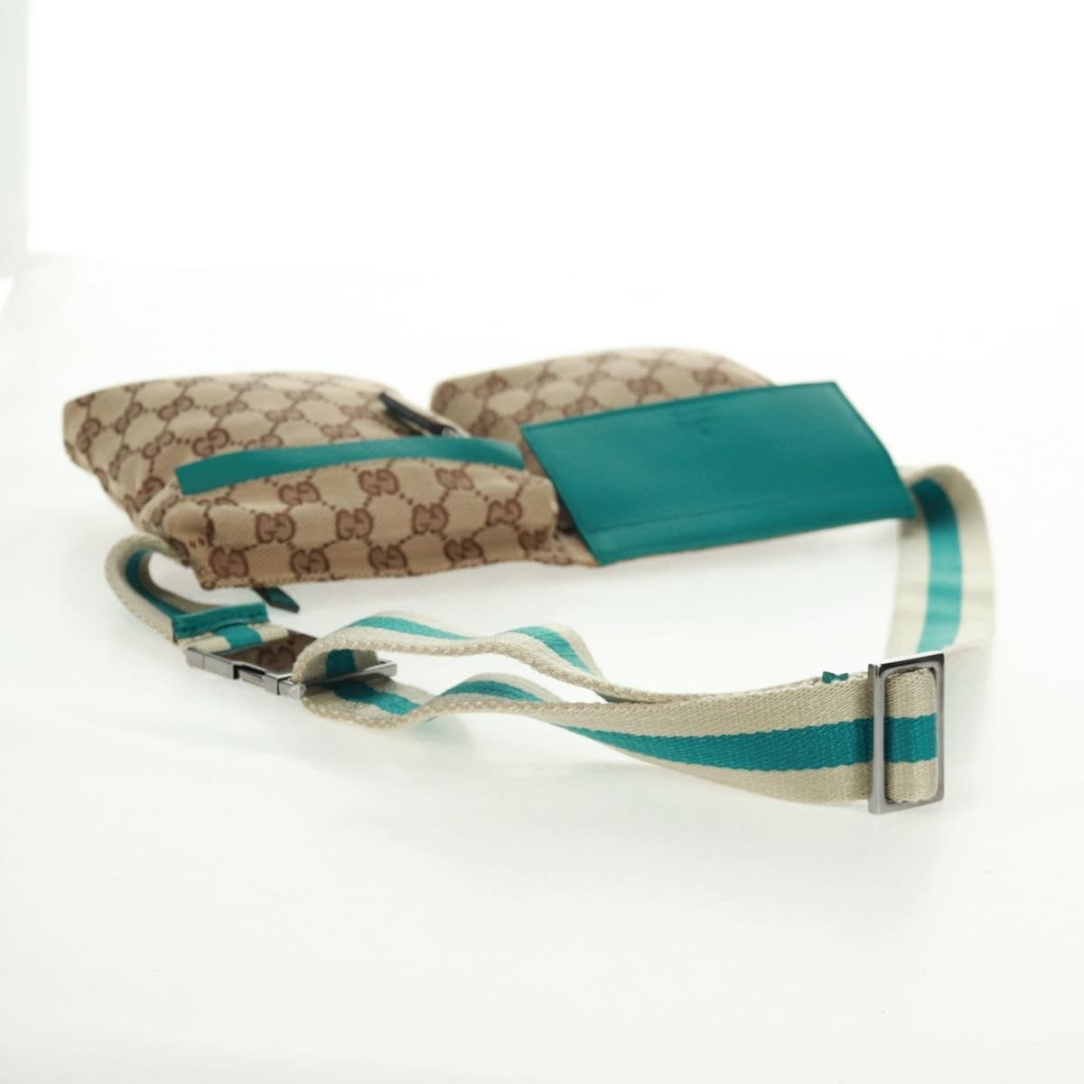 Gucci Vintage Double Belt Bag Gg Canvas With Leather Beige Canvas Shoulder Bag Bag (Pre-Owned)