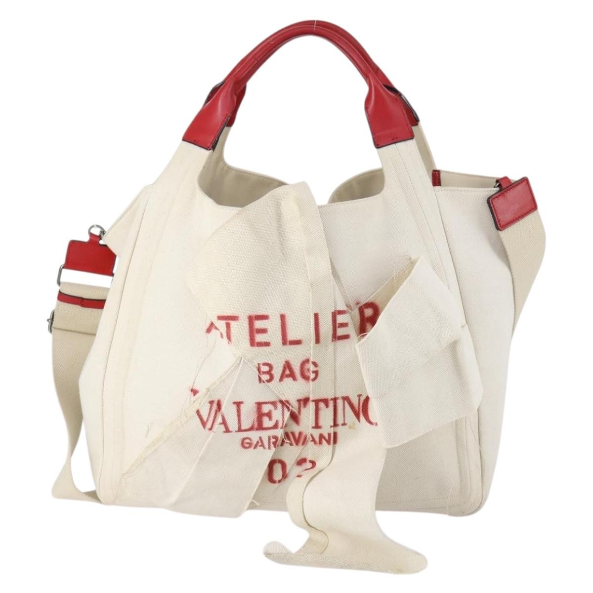 Valentino Garavani Atelier 02 Tote Canvas White Canvas Tote Bag Bag (Pre-Owned)