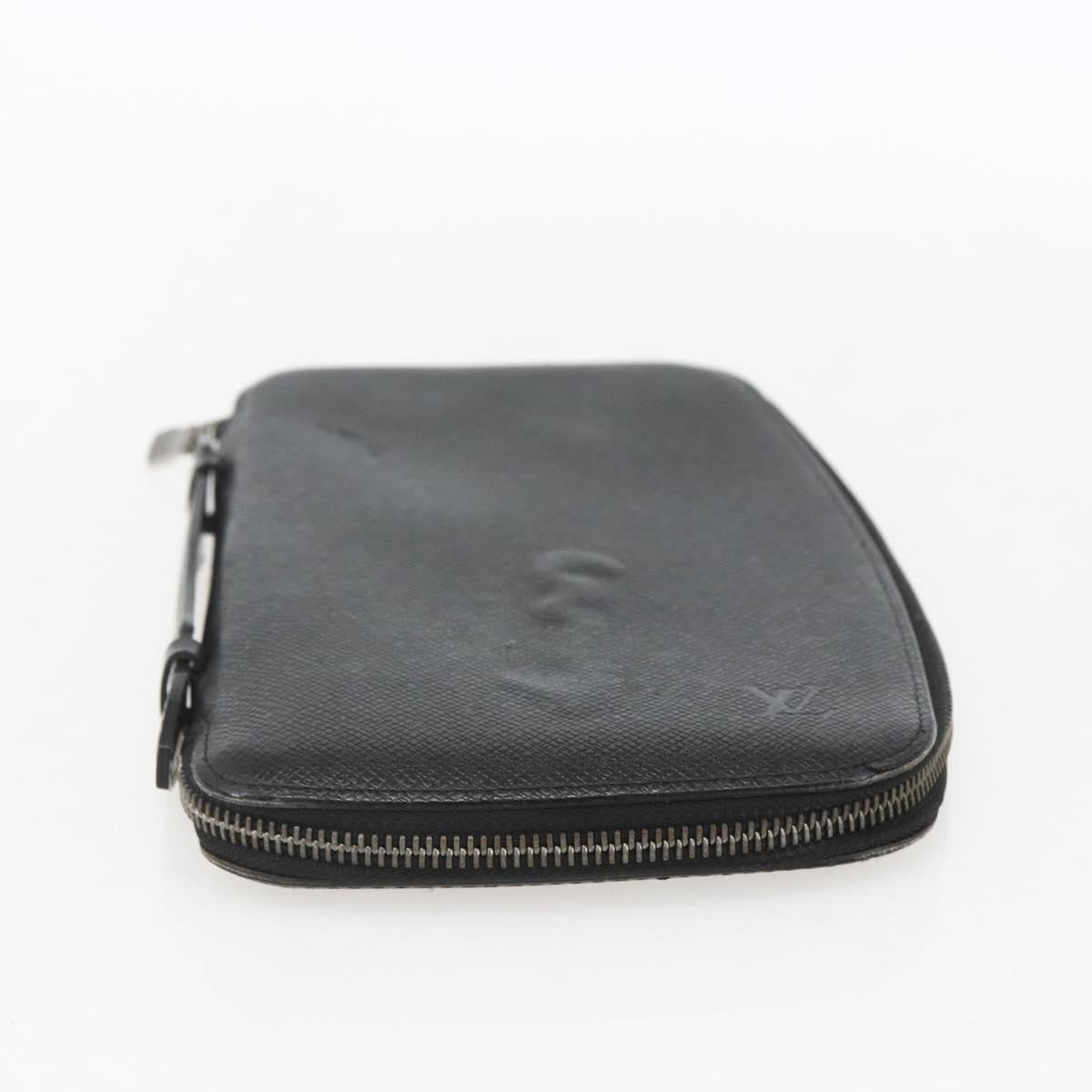 Louis Vuitton Atoll Organizer Wallet Taiga Leather Black Leather Clutche & Pouche Bag (Pre-Owned)