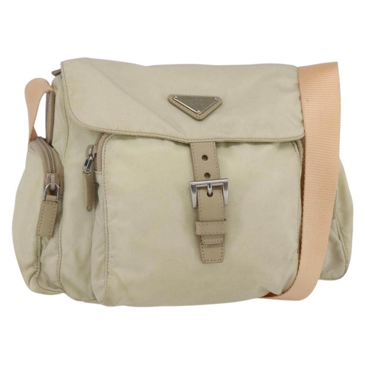 Prada Buckle Messenger Bag Tessuto Beige Nylon Shoulder Bag Bag (Pre-Owned)
