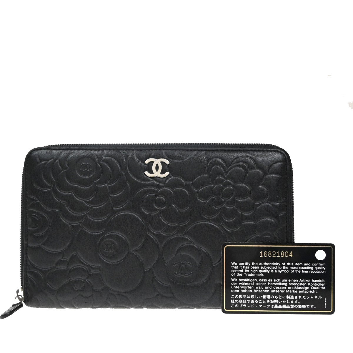 Chanel Camellia Zip Around Organizer Leather Black Leather Wallets Accessory (Pre-Owned)