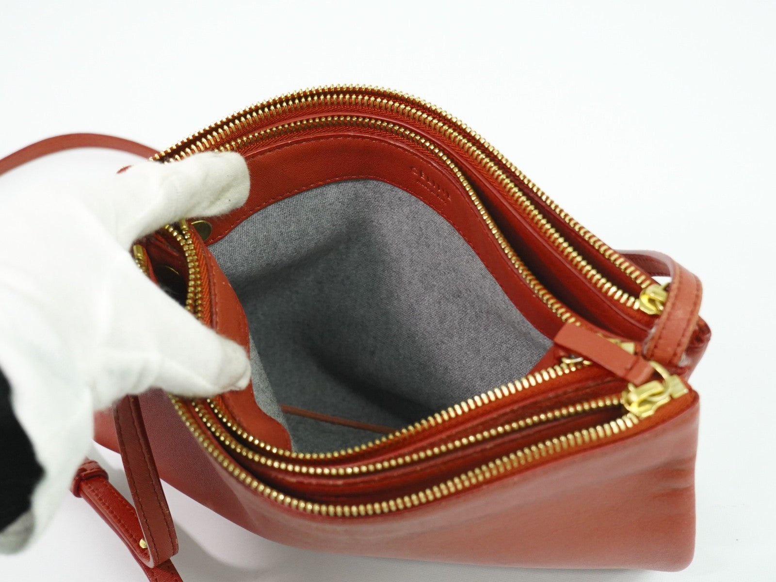 Celine Trio Crossbody Bag Leather Red Leather Shoulder Bag Bag (Pre-Owned)