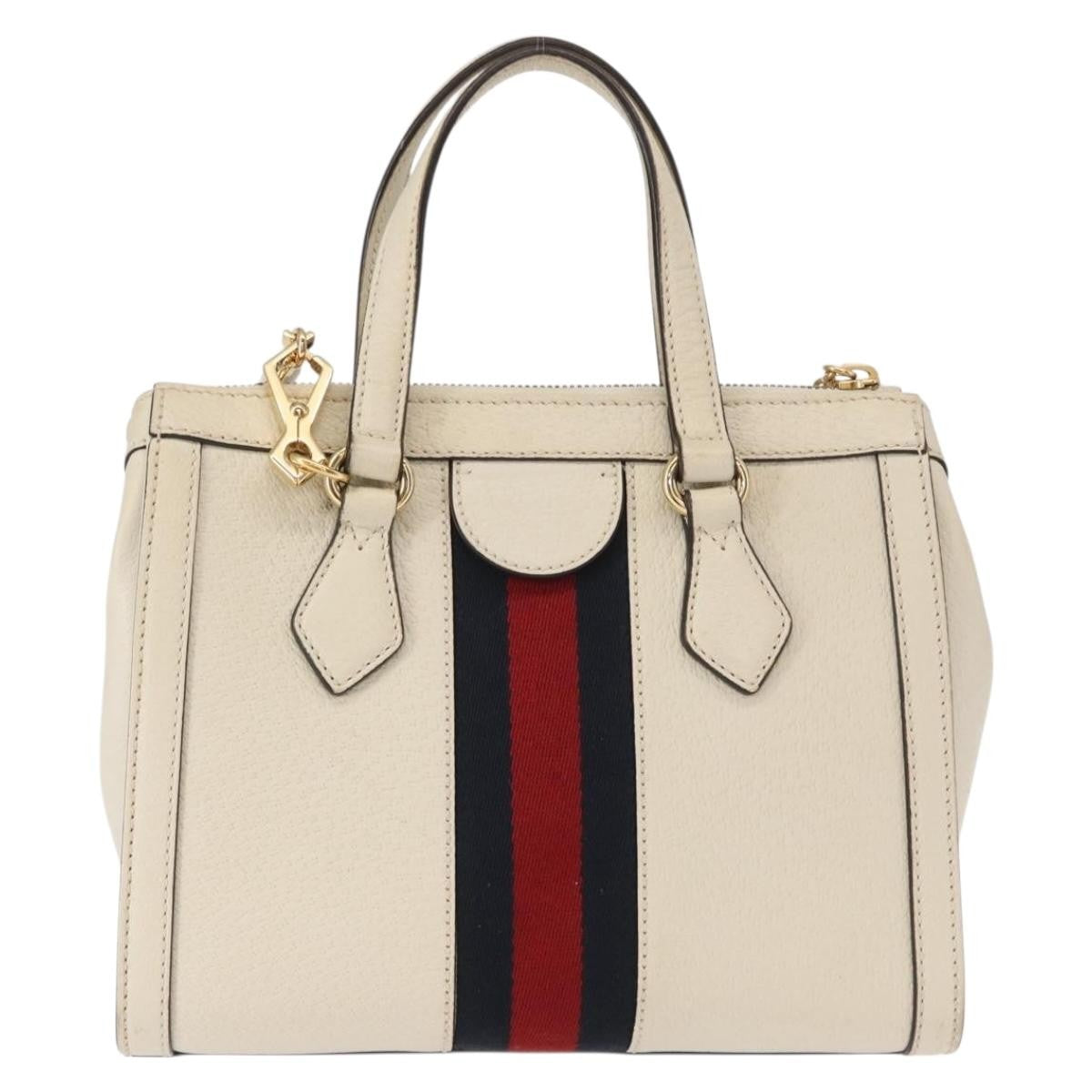 Gucci Ophidia Top Handle Tote Leather White Leather Handbag (Pre-Owned)