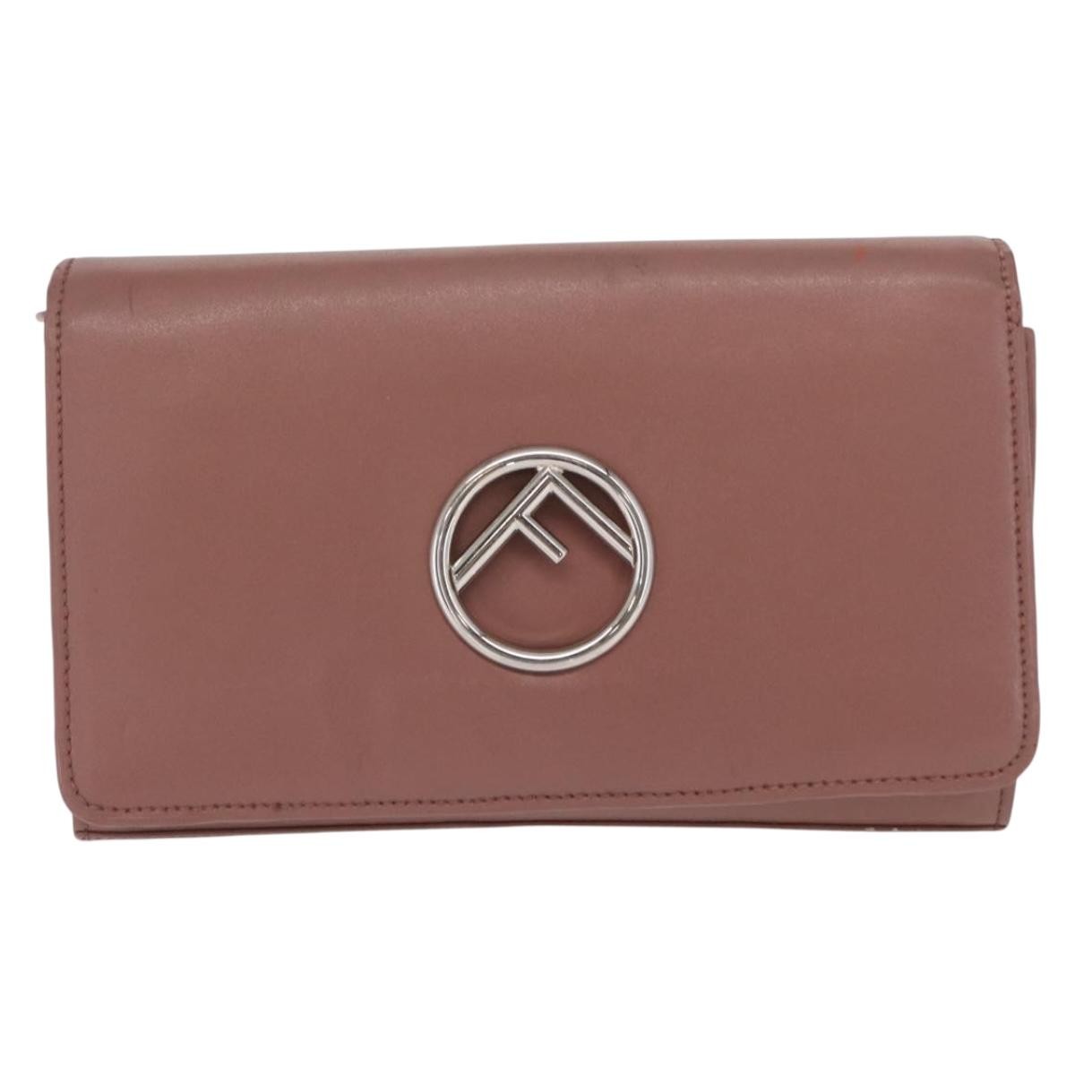 Fendi F Is Fendi Wallet On Chain Leather Pink Leather Shoulder Bag Bag (Pre-Owned)