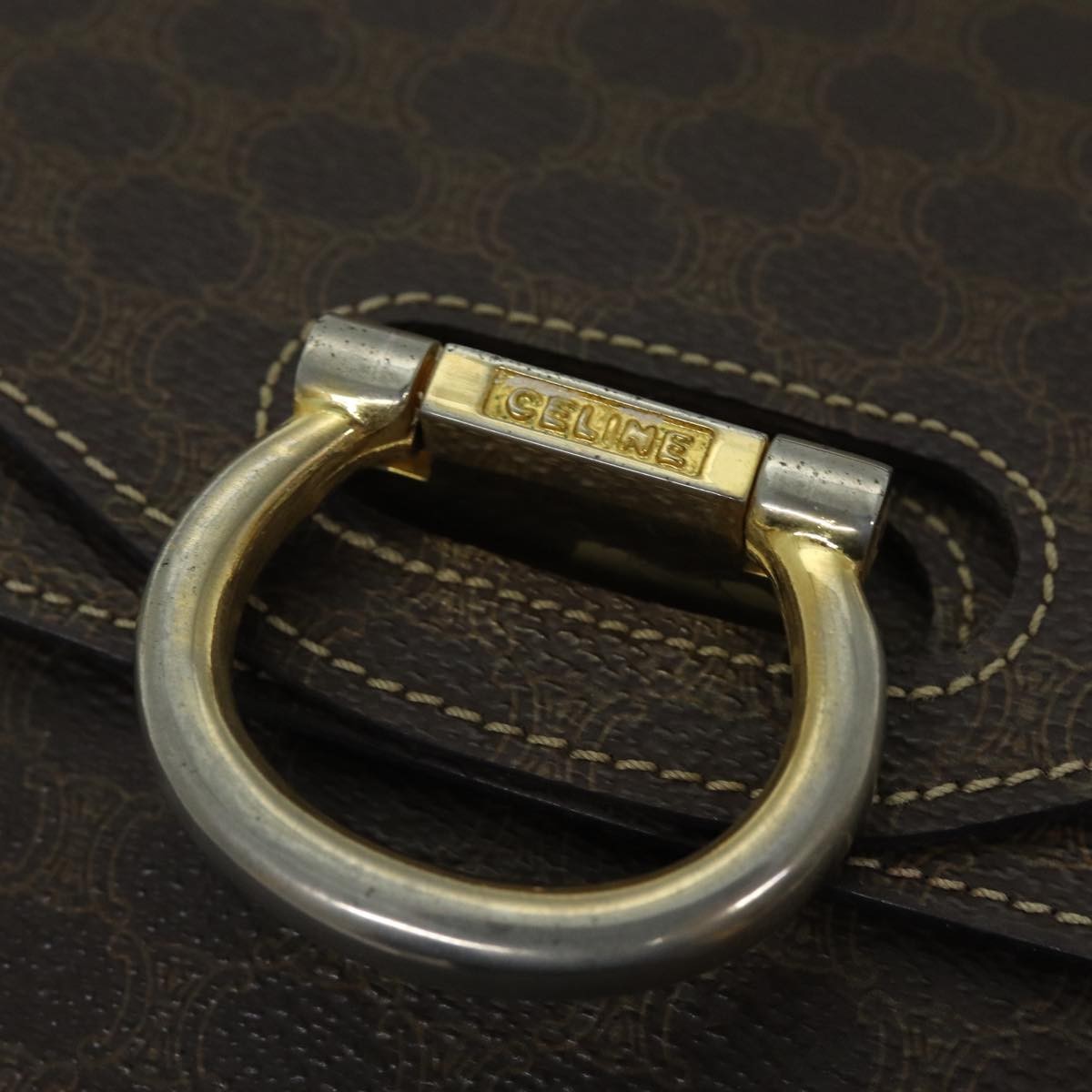 Celine Macadam Handbag Macadam With Leather Brown Canvas Handbag (Pre-Owned)