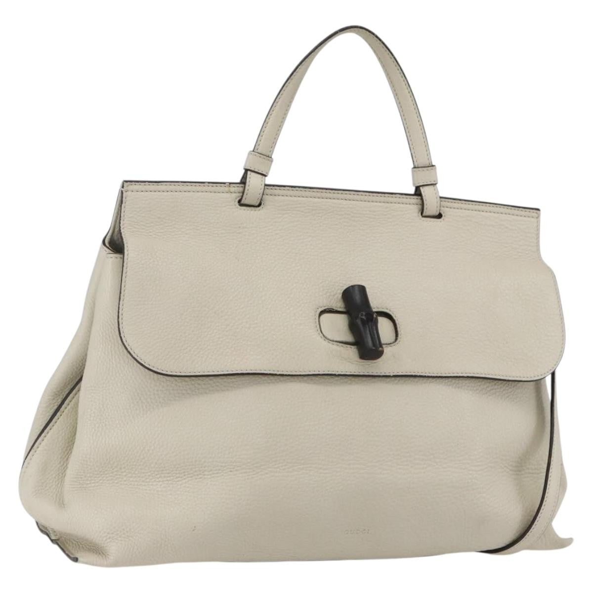 Gucci Bamboo Daily Top Handle Bag Leather White Leather Handbag (Pre-Owned)