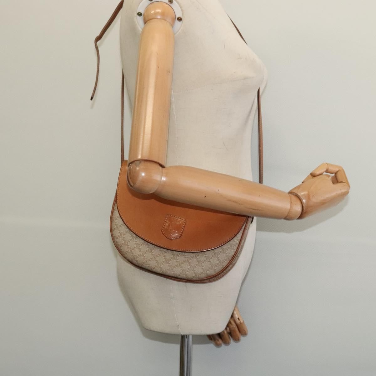 Celine Macadam Shoulder Bag Pvc Leather Beige Canvas Bag (Pre-Owned)