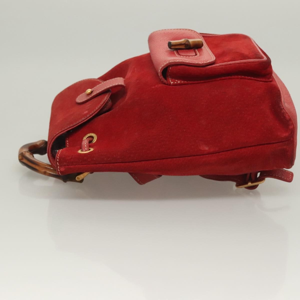Gucci Vintage Bamboo Backpack Suede Red Suede Backpack Bag (Pre-Owned)