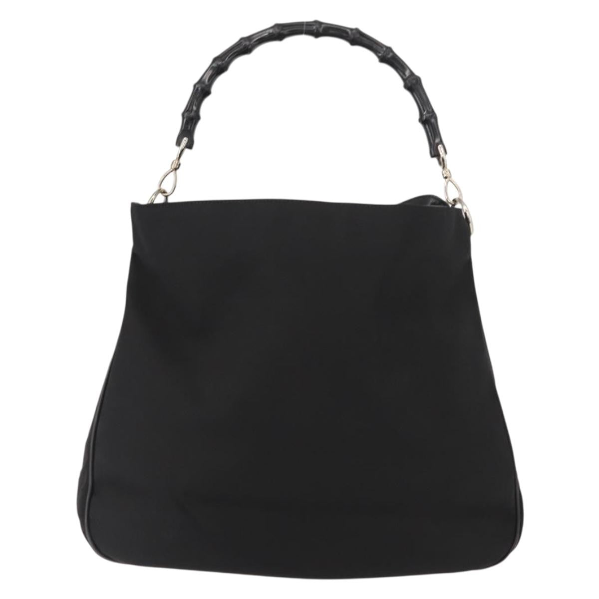 Gucci Vintage Bamboo Handle Open Hobo Nylon Black Nylon Tote Bag Bag (Pre-Owned)