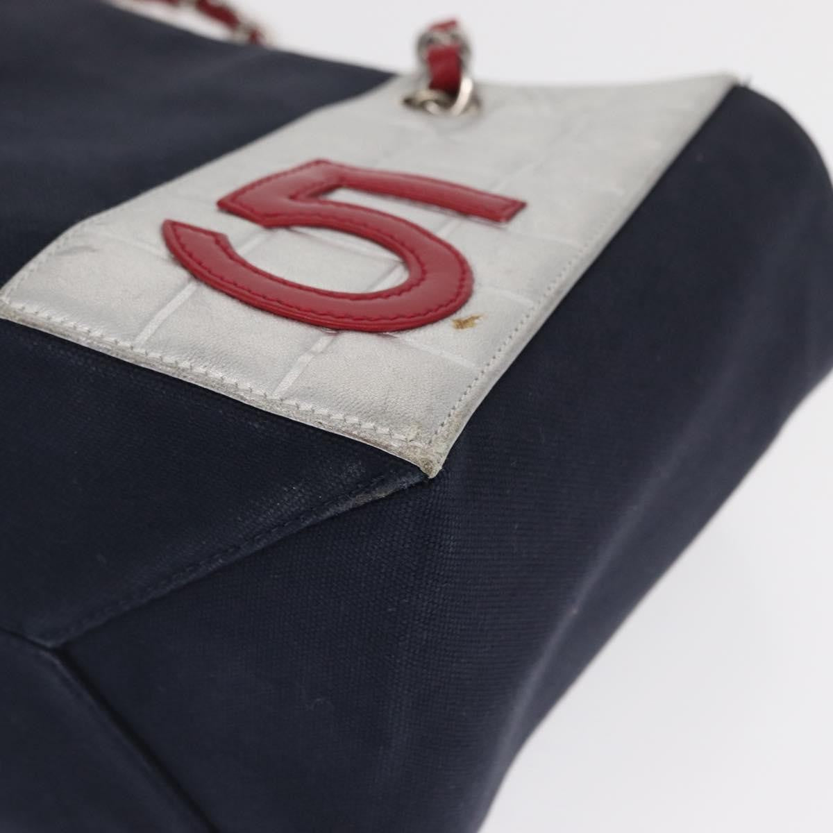 Chanel No.5 Tote Canvas And Leather Navy Canvas Tote Bag Bag (Pre-Owned)