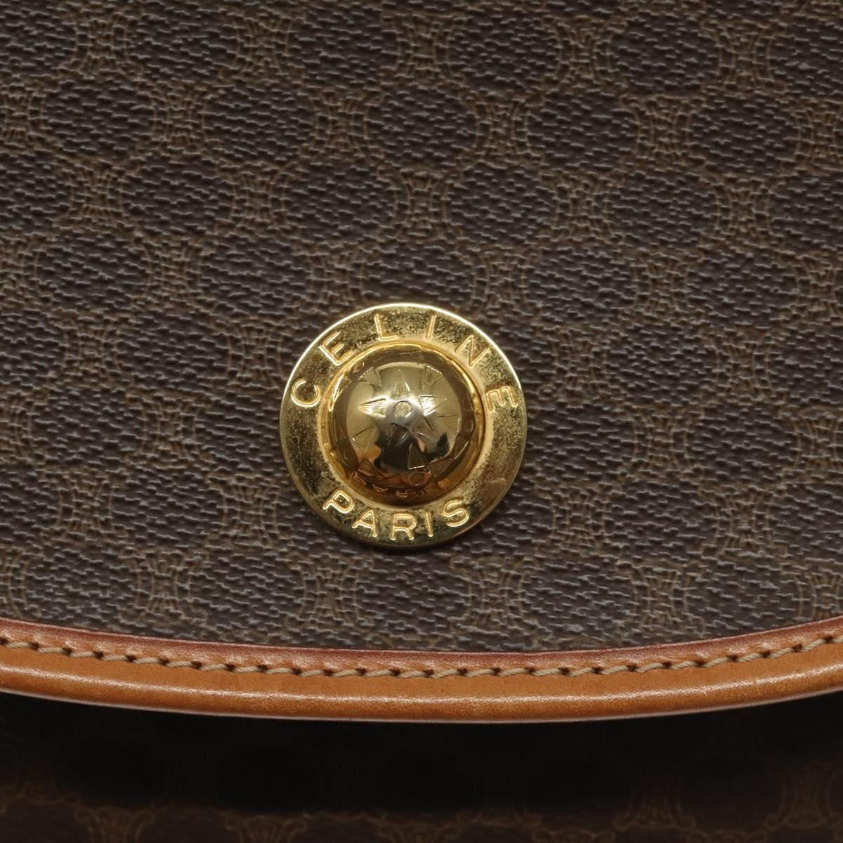 Celine Vintage Macadam Circle Logo Shoulder Bag Canvas And Leather Brown Canvas Shoulder Bag Bag (Pre-Owned)