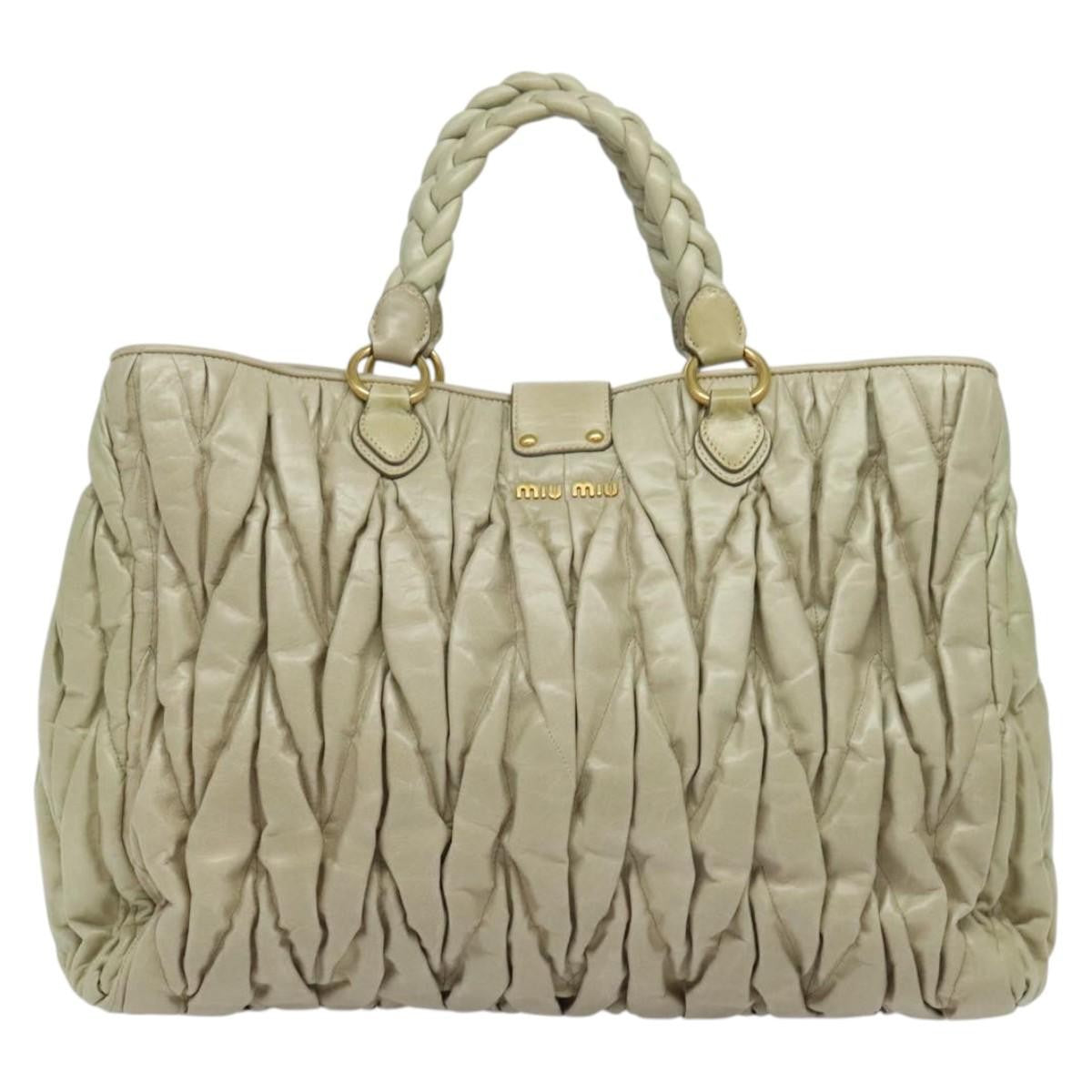 Miu Miu Coffer Convertible Satchel Leather Beige Leather Handbag (Pre-Owned)