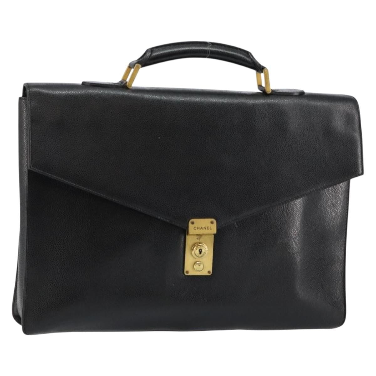Chanel Vintage Lock Briefcase Caviar Black Leather Briefcase Bag (Pre-Owned)